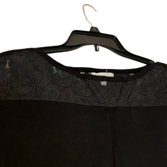 New York & Company Black Cap Sleeve Sweater with Floral Sheer Overlay at Top - M - Picture 1 of 6